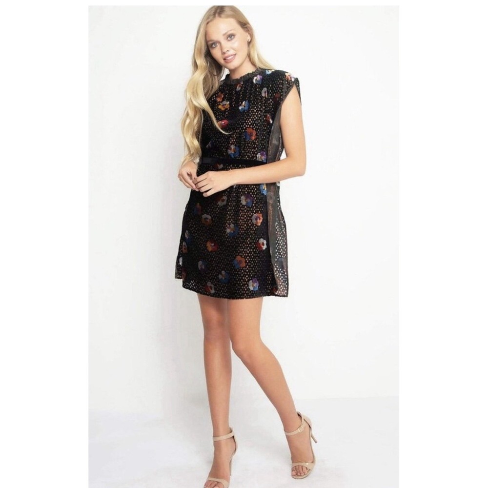 Eva Franco for Anthropologie Callas metallic floral velvet dress  Size XS